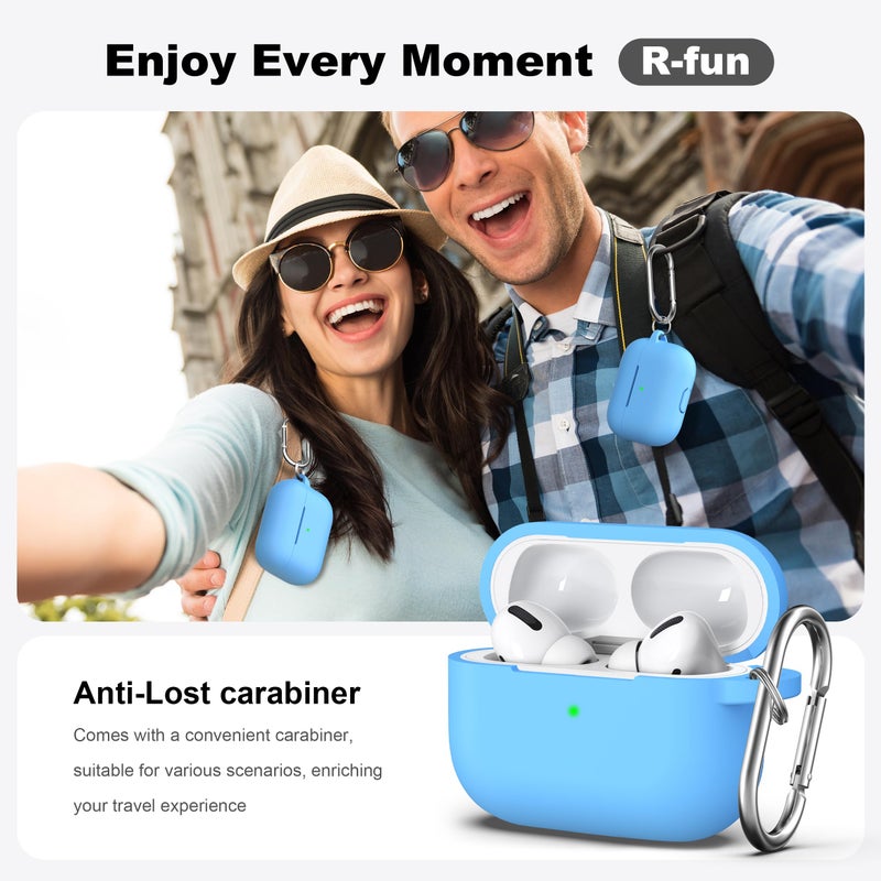 R-fun for AirPods Pro 2nd/1st Generation Case with Cleaner Kit,Soft Silicone Protective Case Cover for Apple AirPod Pro 2/1 for Women Men,AirPods Pro Case Accessories with Keychain,Light Blue - Image 2